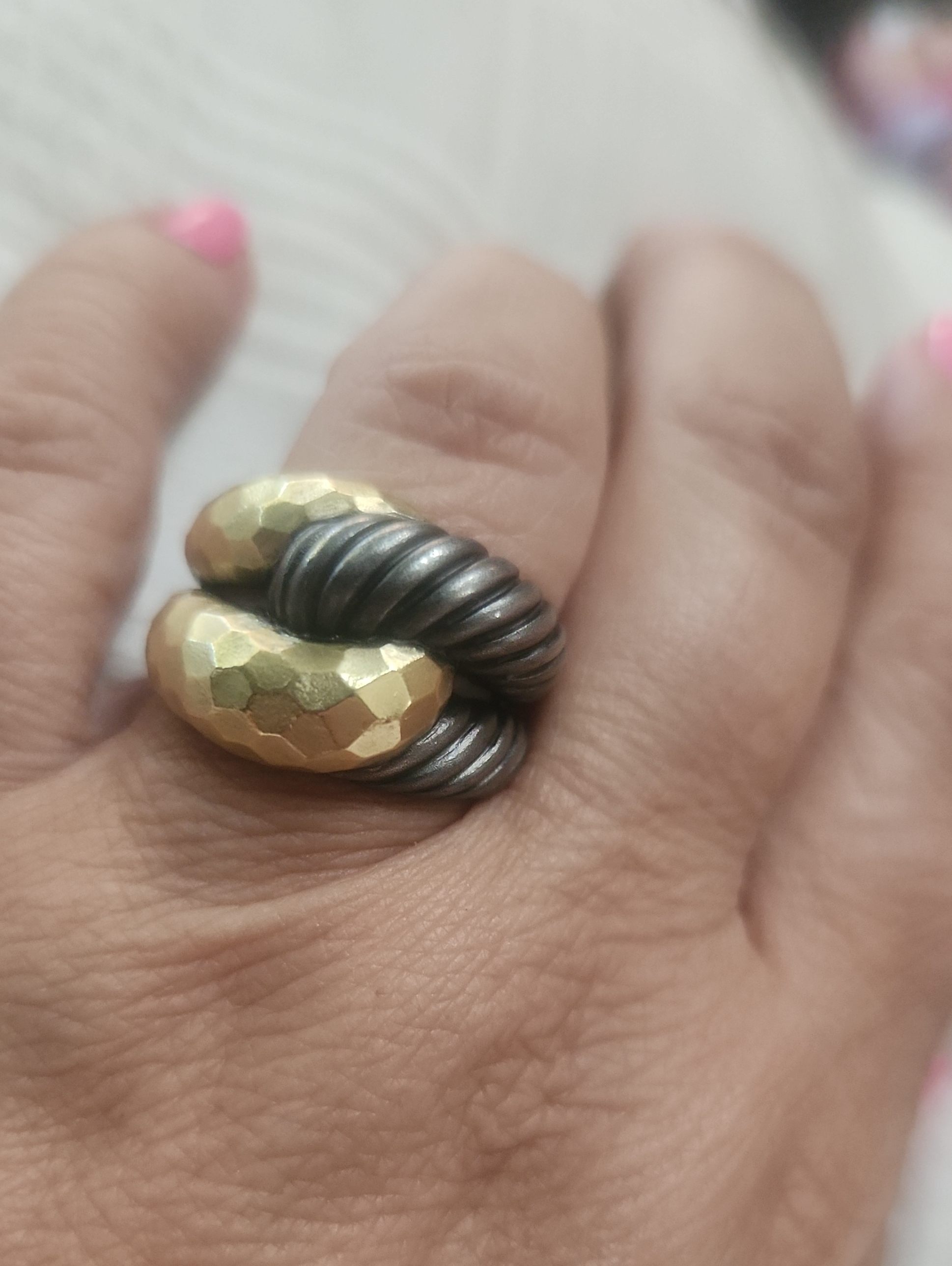 Two-Tone Gold And Silver Twisted Statement Ring David Yurmam Size 7